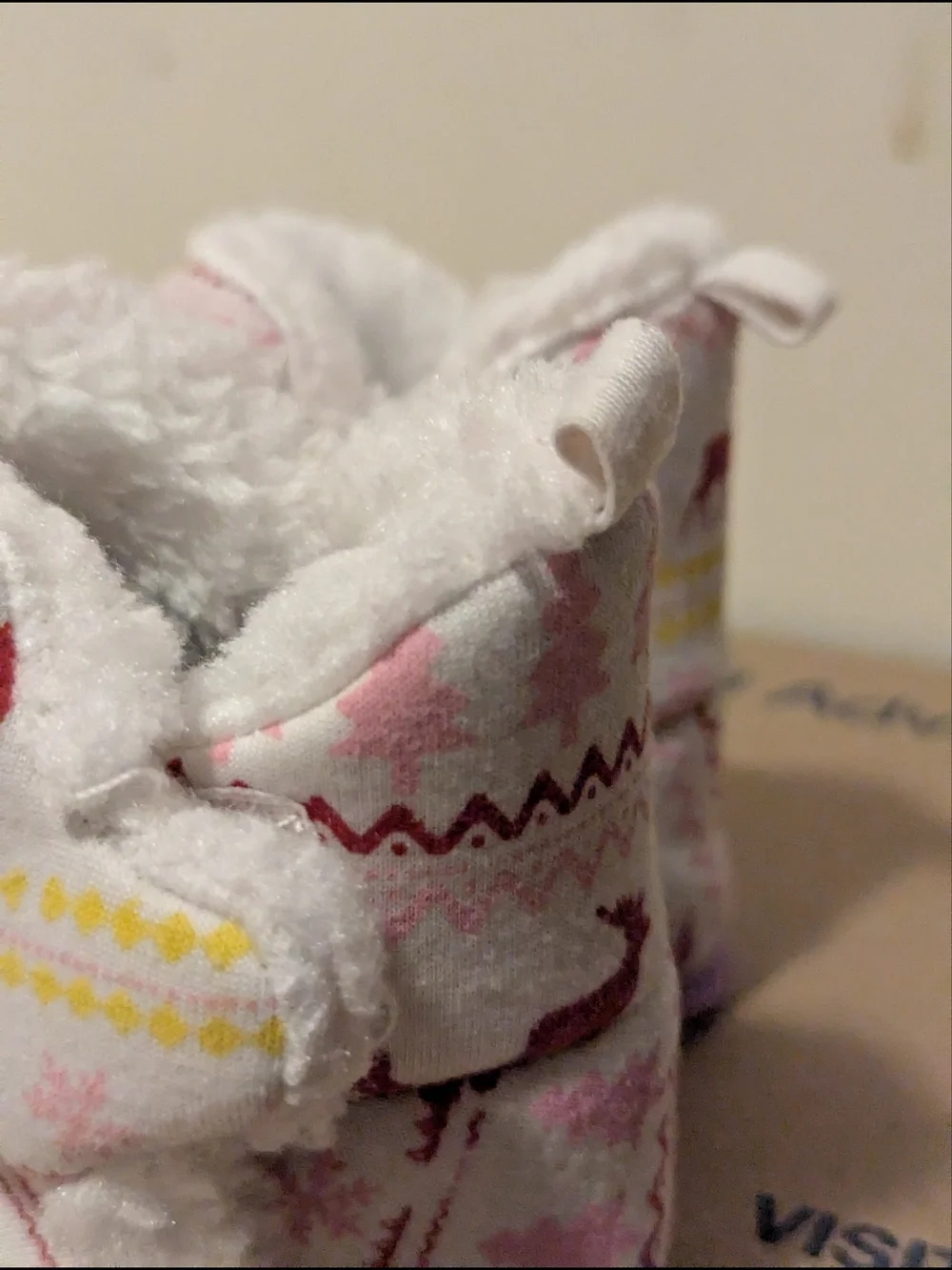 Baby Pink Reindeer Winter Fleece Booties Soft Sole Slippers Estimated Size 0-6M